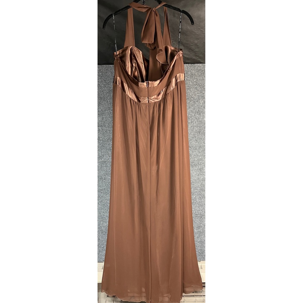 VTG Jessica McClintock Bridal‎ Halter Maxi Dress Brown Satin Trim Formal Size 14 - Picture 5 of 11